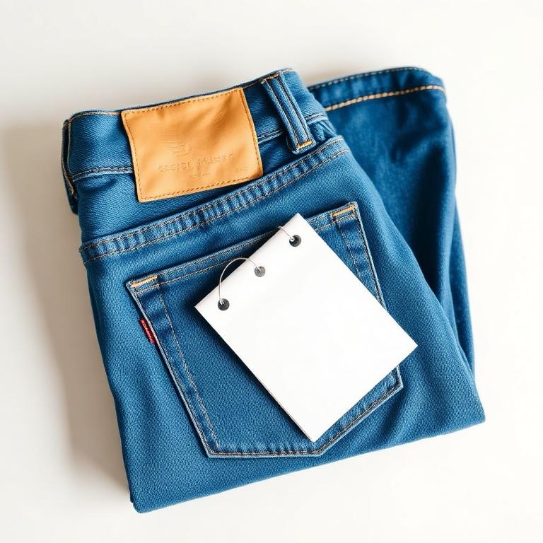 Jeans doblados con etiqueta, representación de un producto en cambio de temporada