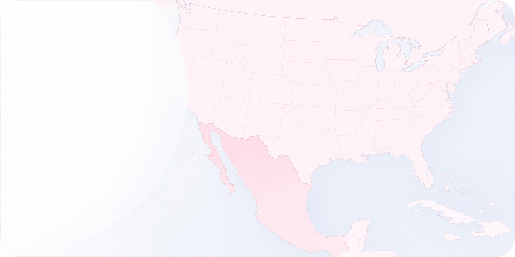 Mapa de Estados Unidos y México, zona de servicio de Hispanicus
