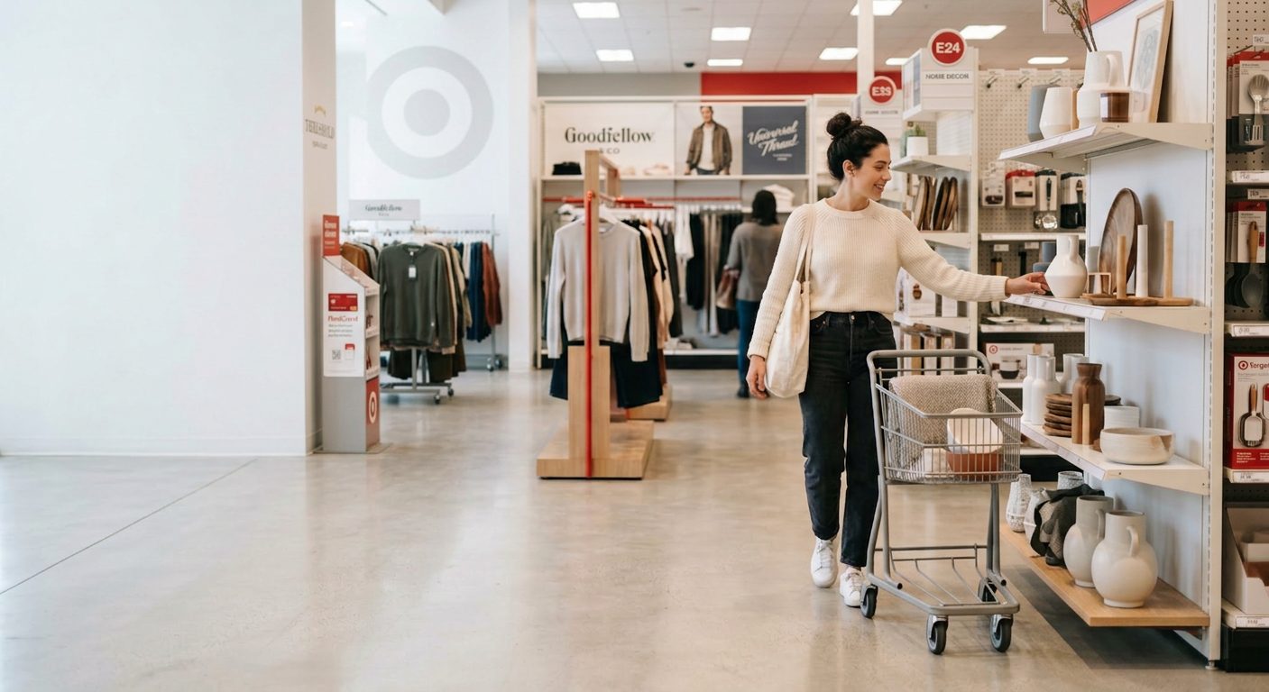 Interior aesthetic de tienda Target en USA con decoración, ropa y productos lifestyle